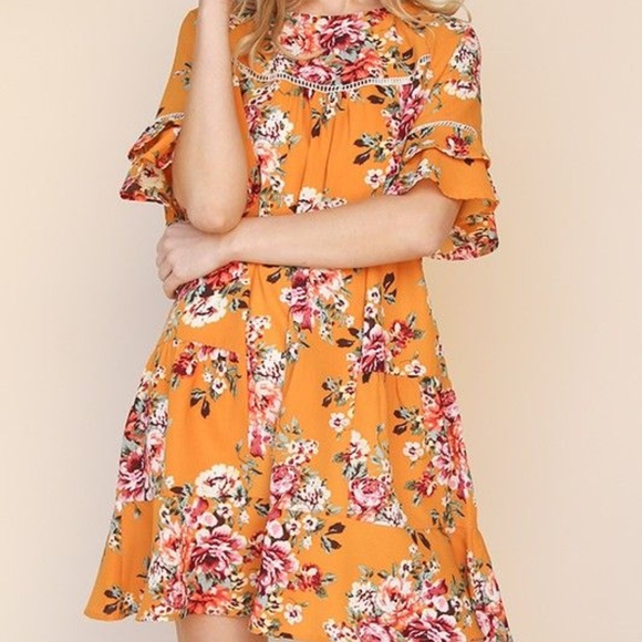 Dakota Viola Boutique Umgee USA Dresses & Skirts - Floral Dress Mustard Roses Rose Sundress